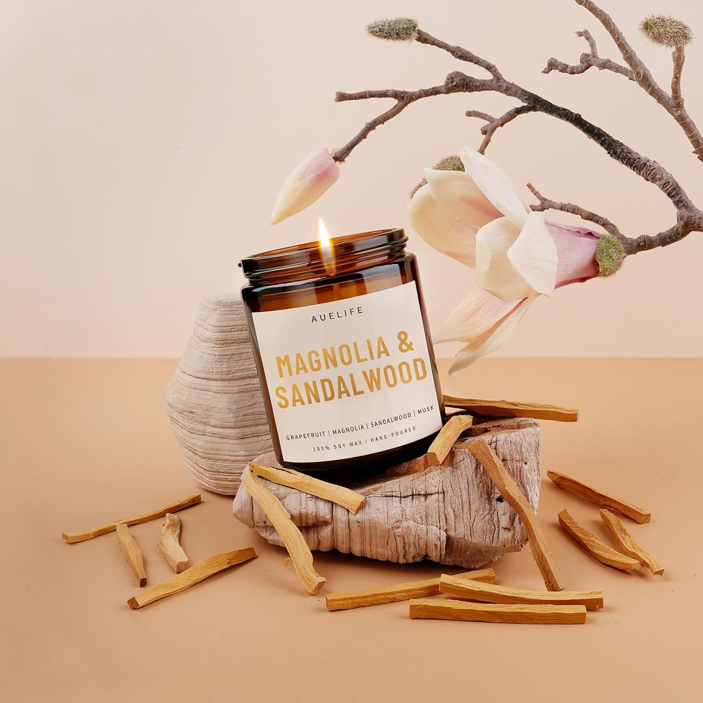 Scented Candles for Home - Magnolia & Sandalwood Candle | Aromatherapy Candle Gift for Women & Men, Soy Candles for Home Scented - 7oz