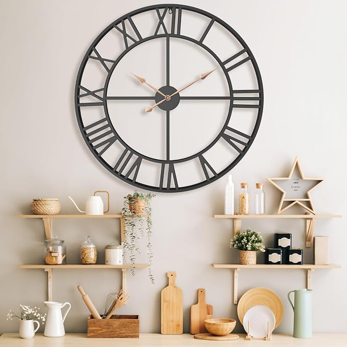 36 Inch Extra Oversized Large Giant Modern Decorative Wall Clock,Vintage Industrial Farmhouse Black Metal Big Roman Numeral Large Clocks for Living Room Decor,Entrance Fireplace,Dining Room