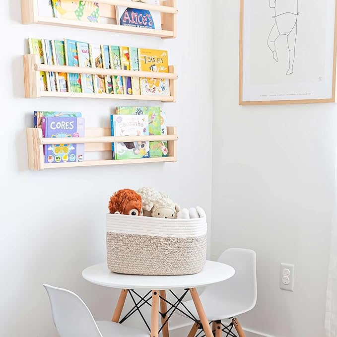 OrganiHaus Cotton Rope Basket for Shelf - Woven Storage Basket for Organizing, Closet & Toy Storage - Brown/Off-White - 15x9x10