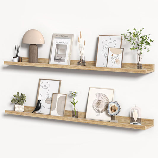 Floating Shelves for Wall, Picture Ledge Shelf 48 Inch Solid Wood Set of 2, Rustic Wall Shelves with Lip, Kids Bookshelf, Photo & Picture Live Edge Floating Shelves for Bedroom, Living Room, Kitchen