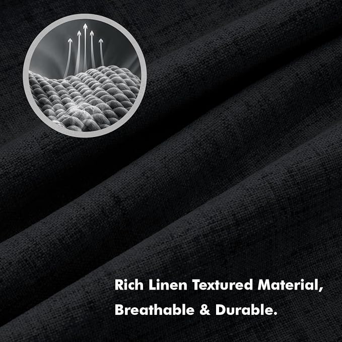 MIULEE 100% Blackout Linen Curtains for Bedroom, Black Solid Luxury Decor Thermal Insulation Room Darkening Drapes for Living Room Back Tab Rod Pocket 42 x 72 Inches, 2 Panels