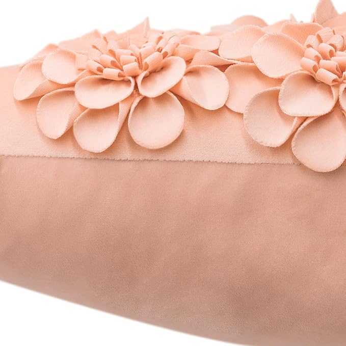 JWH Handmade 3D Flower Throw Pillow Covers Decorative Floral Accent Cushion Cover Velvet Pillowcase for Car Bed Couch Bedroom Decor 18x18 Inch Blush Pink