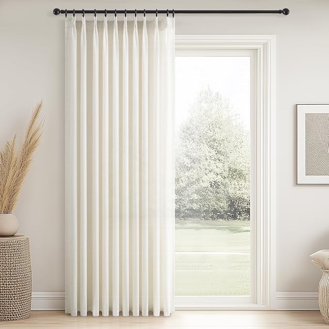 Topfinel 105 Inch Curtains 1 Panels Set,Two Packs Pinch Pleat Back Tab Linen Window Semi Sheer Privacy Thick Decorative Curtain Drapes for Living Room Bedroom,60x105 in Long,Ivory/Natural