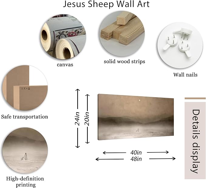 Large Jesus And Lamb Canvas Wall Art Christian Religious Good Shepherd The Lost Lamb Painting Picture Wall Decor Jesus Leaves the 99 Sheep Poster Print Artwork for Bedroom Prayer Room Church