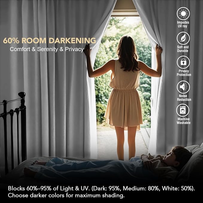 H.VERSAILTEX White Curtains Thermal Insulated Window Treatment Panels Room Darkening Privacy Assured Drapes for Living Room Back Tab/Rod Pocket Bedroom Draperies, 52 x 54 Inch, 2 Panels