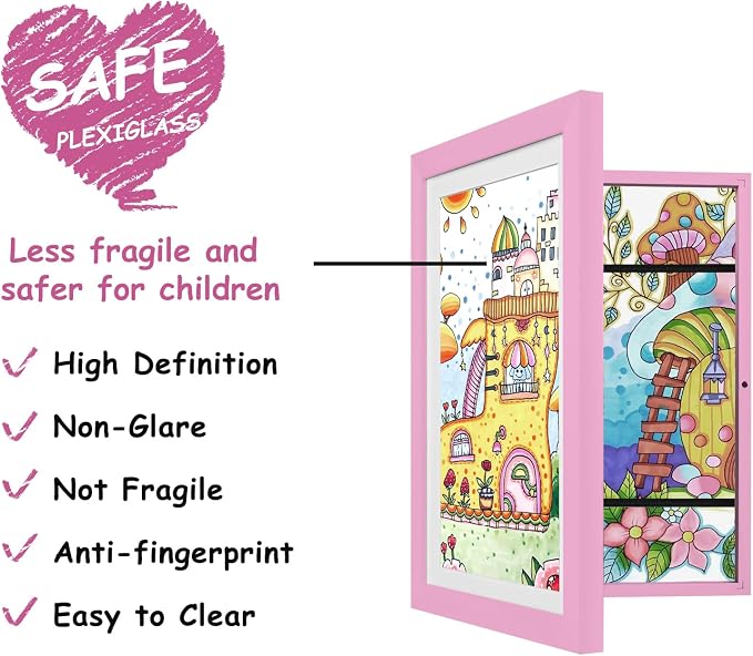 KINLINK 10x12.5 Kids Art Frame 2 Pack, Solid Wood Artwork Frames Changeable, Front Opening Hold 150 Pictures, Art Frames for Kids Artwork, 8.5x11 with Mat 10x12.5 without Mat, Picture Frames Light Pink