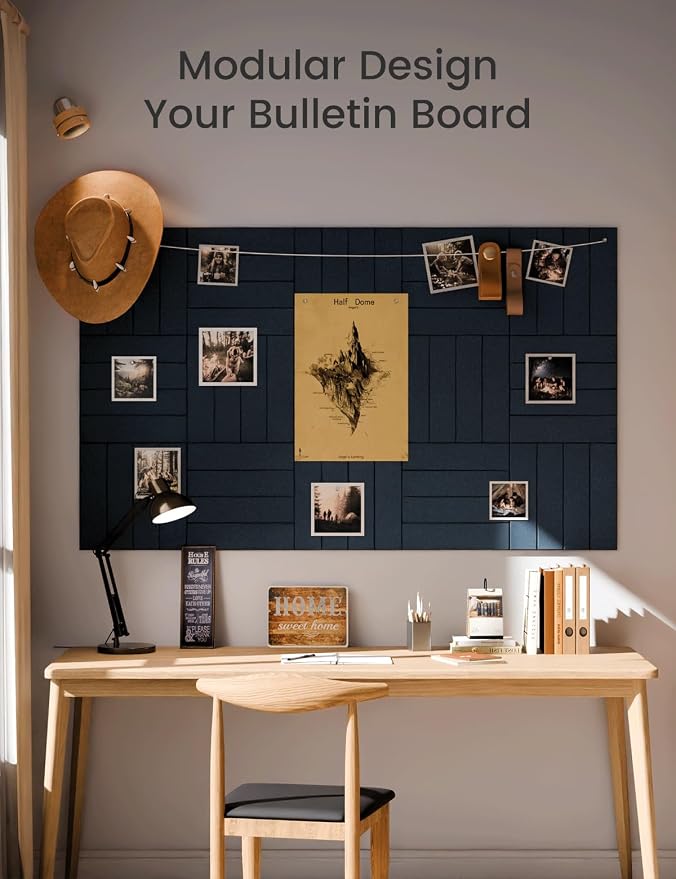 Fluxynara Large Felt Bulletin Board 48" x 36" Cork Board Alternative-12 Pack with 64 Safe Removable Adhesive Tabs, Cork Boards for Walls Cork Board for Home Office Classroom Pin Board-Carbon Blue