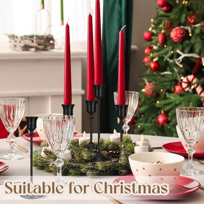 12PCS Brass Black Taper Candle Holders Set, Vintage Metal Candlestick Holders for Table Centerpiece, Wedding Reception, Festive Christmas Mantel Decoration