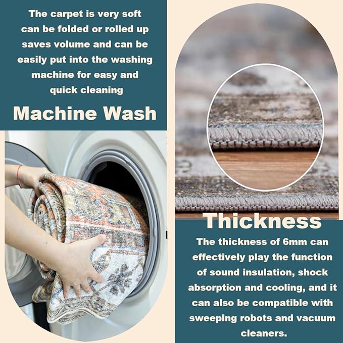 CHAMPLANT Area Rug 5'x7' Washable Vintage Traditional Floor Cover Foldable Thin Retro Kitchen Accent Indoor Distressed Non Slip Carpet for Bedroom Living Room