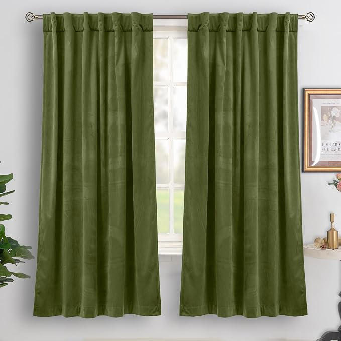 BGment Sage Green Velvet Blackout Curtains 72 Inches Long for Bedroom, 52 x 72 Inch Velvet Curtains Super Soft Thermal Insulated Privacy Room Darkening Drapes with Back Tab and Rod Pocket, 2 Panels