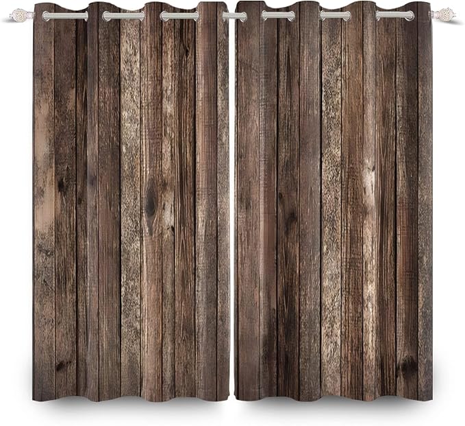 Rustic Old Brown Window Curtains Vintage Wood Barn Door Curtains Retro Wood Planks American Rustic Rural Garage Door Drapes Door Native Farmhouse Decor Window Treatments,42x96 inch,2 Panels