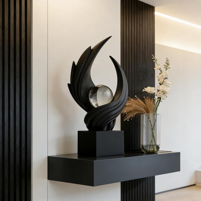 AWNR Gold Abstract Sculpture House Decor Aesthetic - Home Décor Accents for Nightstand, Shelves, Dining Room, Entryway Table, Office, Desk Accessories (Black B)