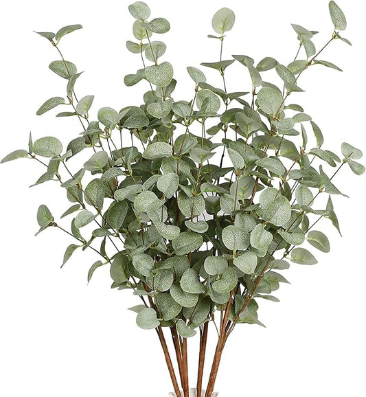 12 Pcs 27" Eucalyptus Stems Greenery Stems Eucalyptus Leaf Spray in Green Silk Plastic Plants Floral Artificial Plants for Home Party Wedding Decoration