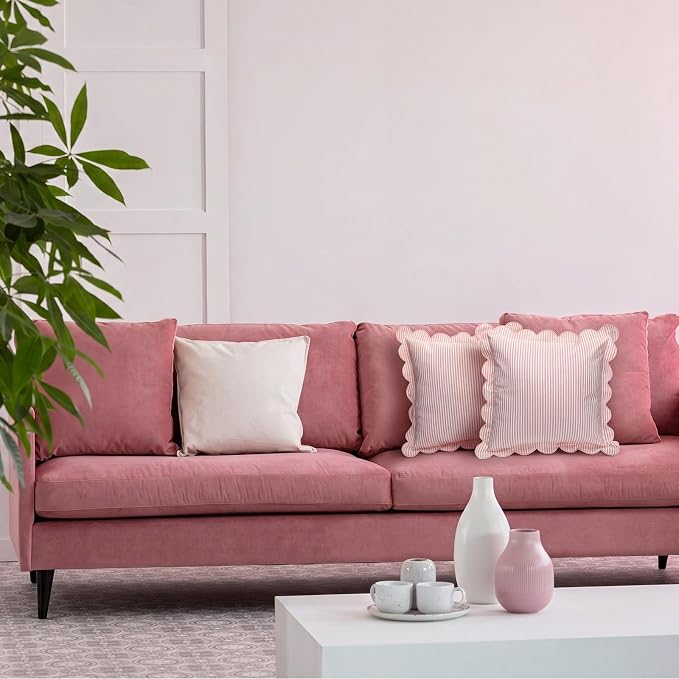 Newwiee 2 Pack Scalloped Pillow Cover 20 x 20 Inch Pink Stripe Throw Pillow Cover Cotton Decorative Pillowcase for Women Men Couch Living Room Cushion Indoor Outdoor Decoration
