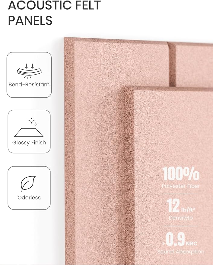 Fluxynara Felt Bulletin Board Tiles Large 36" x 24" Cork Board Alternative-6 Pack with 32 Adhesive Tabs, Thick Slat Wall Panels for Office Decor, Push Pin Board Wall Organizer Alternative - Pink