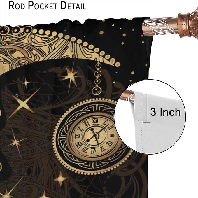 Sun Moon Blackout Windows Curtains, Retro Bohemian Antique Hippie Gold Sun Crescent and Star Curtains, for Living Room Bedroom 72x63in 2 Panels