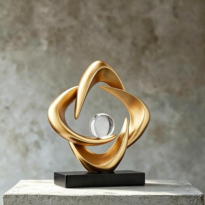 AWNR Gold Abstract Sculpture House Decor Aesthetic - Home Décor Accents for Nightstand, Shelves, Dining Room, Entryway Table, Office, Desk Accessories (Gold C)