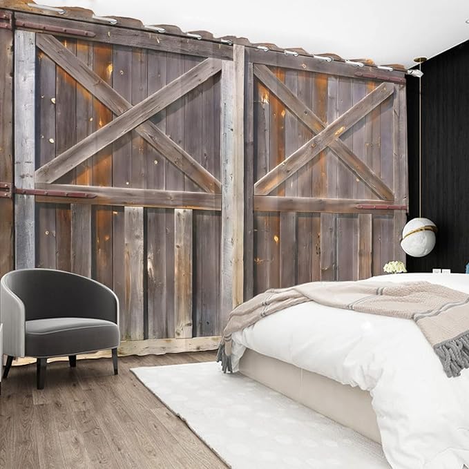 Rustic Wooden Curtains Vintage Wood Barn Door Window Curtains Old Garage Door American Native Country Farmhouse Rural Farm Style Living Room Window Drapes Treatment,53x63 inch,2 Panels