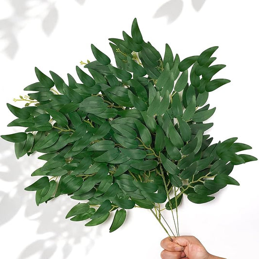 12pcs Artificial Italian Ruscus Greenery Stems Picks 22" Faux Silk Greenery Filler Plant for Vase Green Willow Leave Branches for Table Centerpieces, Wedding Arch Backdrop, Floral Bouquet Arrangement