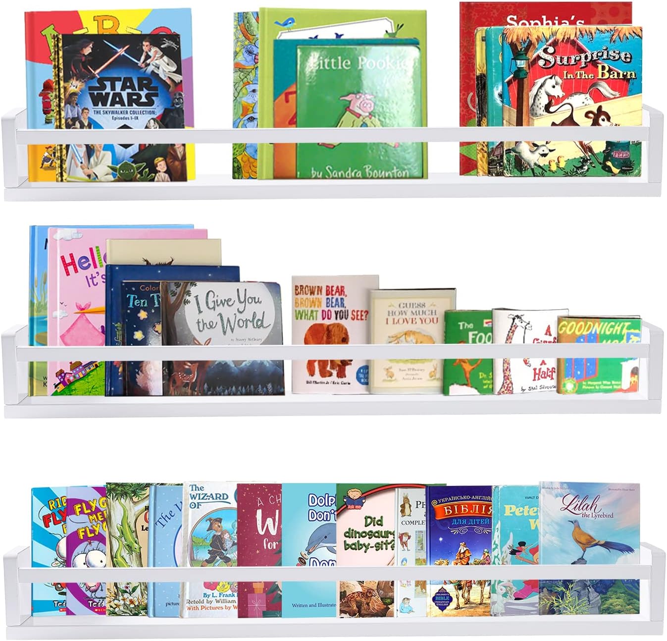 AZSKY Classic Nursery Book Shelves White Wall Book Shelves Kids Bookshelf for Bedroom Bathroom Décor Wall Ledge Shelves 36 in Hanging Shelves a Set of 3