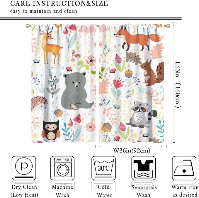 YCness Rustic Animal Curtains, Wild Forest Animal Bear Fox Deer Kids Window Treatments for Living Room Bedroom, Farmhouse Woodland Blackout Drapes 2 Panel Sets, 72x63 Inch