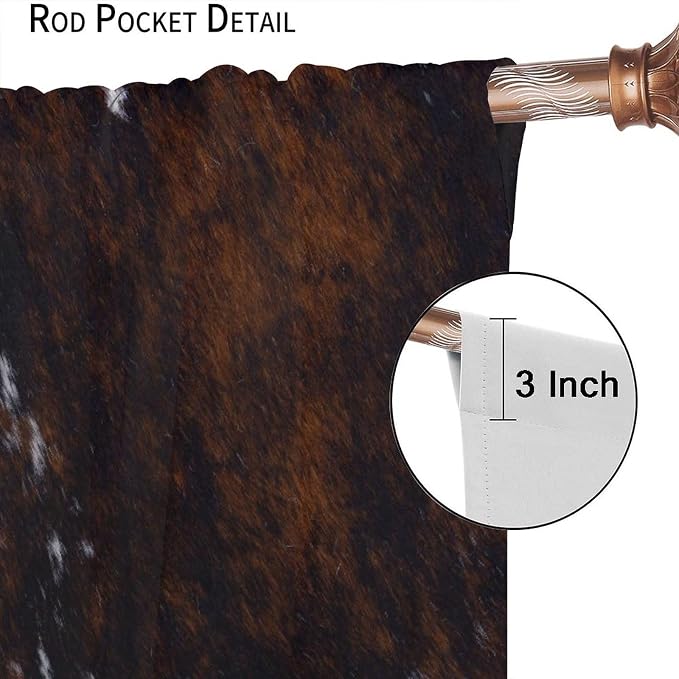 Cow Print Blackout Curtain,Retro Farm Style Animals Brown Cowhide Cow Fur Print Window Treatments Rod Pocket Curtain for Bedroom Living Room Kitchen Decor Drapes 72x63in
