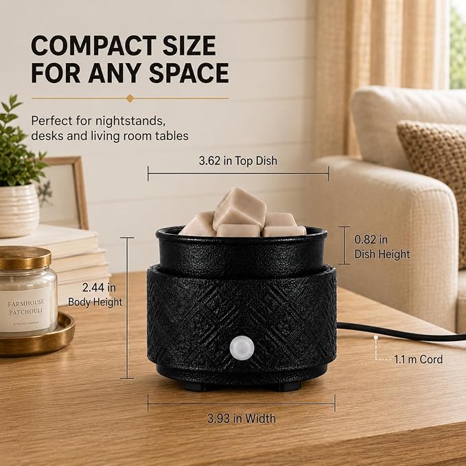 mocosa Wax Melt Warmer, 3-in-1 Ceramic Electric Wax Warmer for Scented Wax Melts, Jar Candles & Fragrance Oils, Flameless Home Fragrance Warmer with Removable Dish, Gifts for Women Mom(Black)