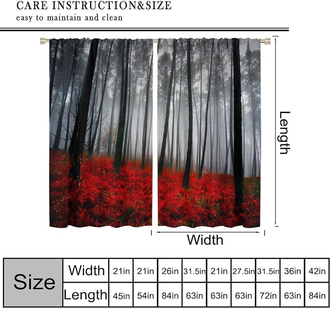 Green Forest Blackout Curtains for Bedroom,Watercolour Nature Lake Misty Forest Plants Trees Landscape Window Drapes for Boys Girls Living Room Kitchen 84x84in