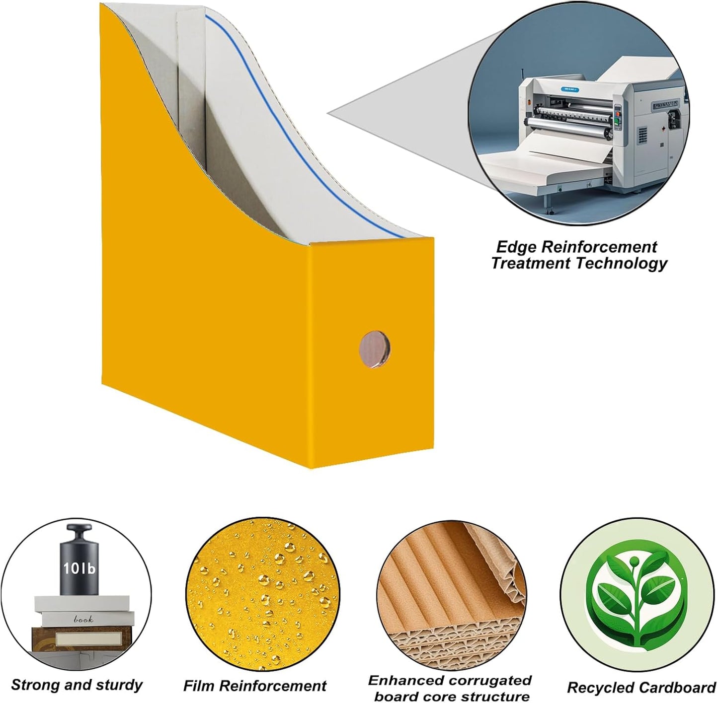 Cardboard Magazine Holder (24 Pack), Sturdy Book Bins for Classroom, Vertical File Folder Organizer, 10.6'' 10.2'' 3.5'' Inch Magazine Rack (Yellow, 24 Pack)