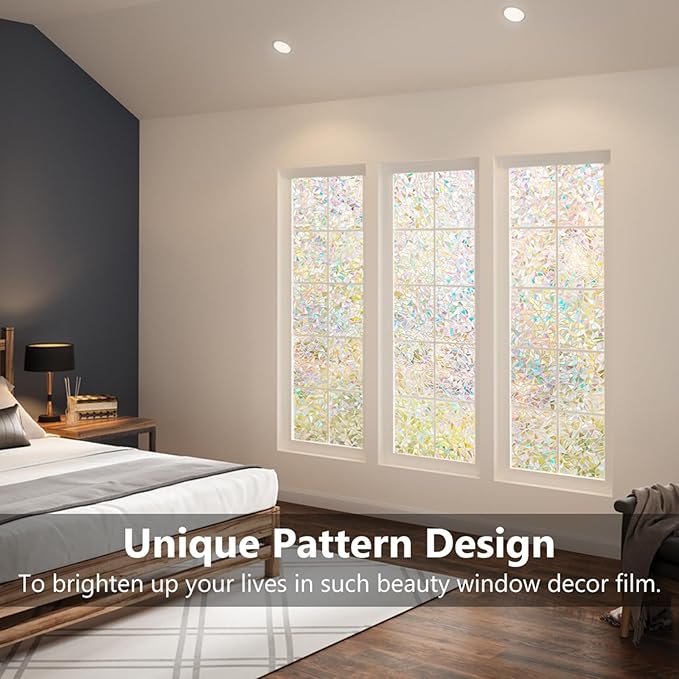 Lemon Cloud Window Privacy Film, Stained Glass Window Stickers, Decorative Rainbow Static Cling for Sun Blocking, Window Covering Prism Film, No Glue Anti-UV Tint, Half Moon Pattern, 17.5" x 118.1"