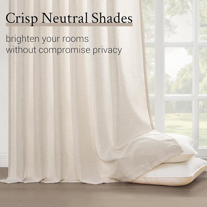 Pinch Pleated 92 Inch Curtains 2 Panels for Living Room Ivory Beige Linen Curtains 92 Inches Long Pinch Pleat Drapes for Track System Light Filtering Semi Sheer Curtains for Living Room Bedroom