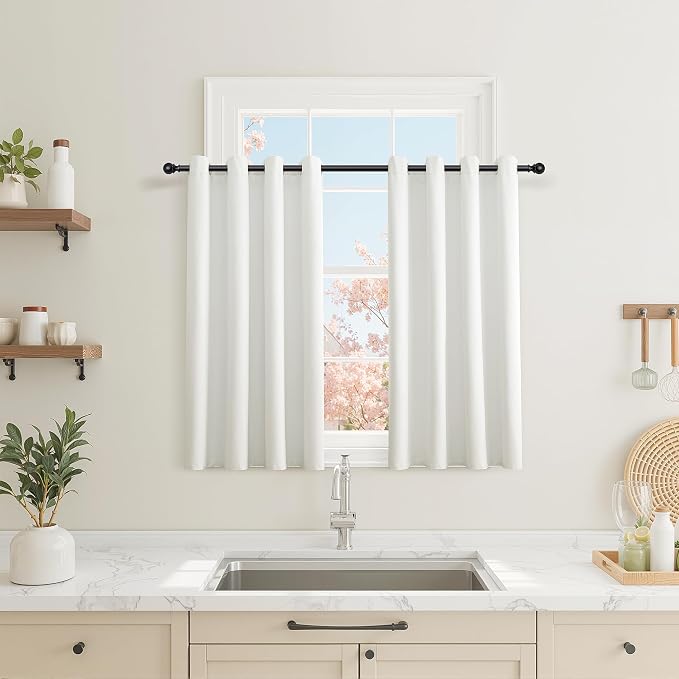 Jowels Ivory Linen Blackout Curtains 50 Length 2 Panels Set for Living Room Bedroom, 100% Black Out Thermal Insulated Linen Drapes, Room Darkening Grommet Curtains 50 Inches Long