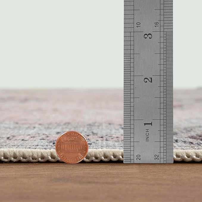 Lite Pink Oushak Large Area Rug 8x10 - Washable Boho Rug Vintage Turkish Non-Slip Carpet Non-Shedding Extra Large Area Rugs for Living Room, Dining, Bedroom, Lounge, Farmhouse