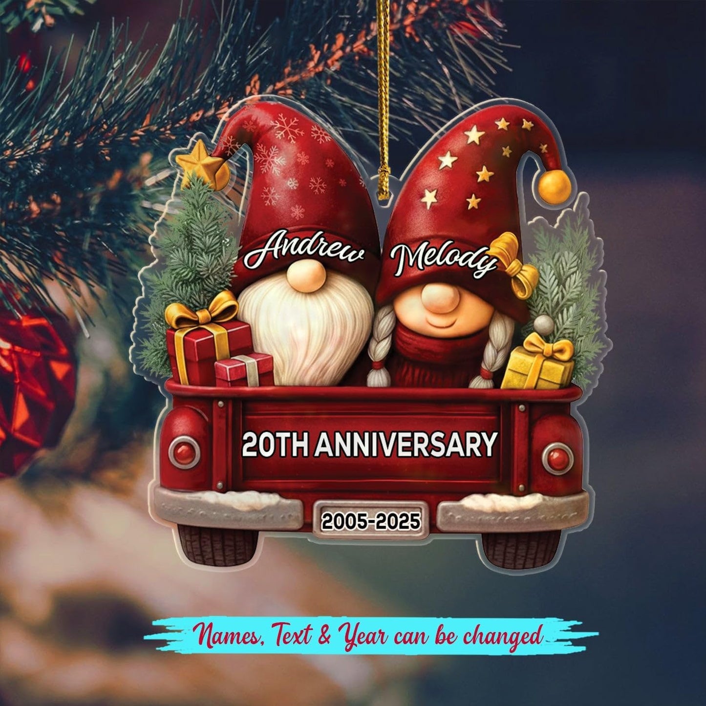 Personalized 20th Wedding Anniversary Christmas Ornament 2025, Mr & Mrs Gnome Married Xmas Ornament Gift for 20th Anniversary, Custom Text & Name Marriage Keepsake Xmas Ornaments for Mr Mrs Together