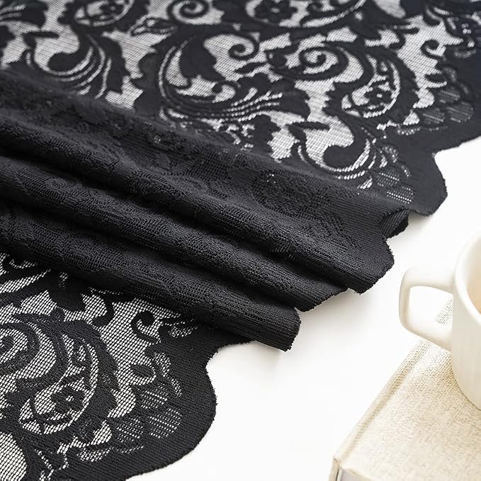 ALIGOGO Black Lace Curtains 72 inch Length 2 Panels Set -Vintage Paisley Black Sheer Curtain Panels Gothic Curtains for Bedroom French Door Boho Decor Filtering Rod Pocket 52 x 72 Inch