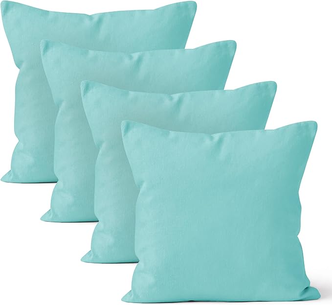 Encasa XO Throw Pillow Covers 24x24 in Set of 4 Egg Blue | No Inserts | Cotton Pillow Covers for Living Room, Bed, Sofa, Couch | Decorative Cushion Covers with Improved Zipper
