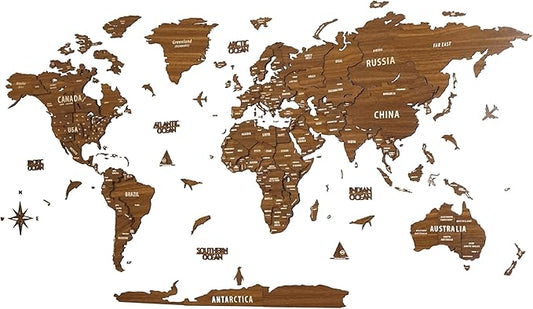 Colorfull Worlds, Multilayer 3D Wooden World Map, Travel Map States and Capitals, Wall Decor For New House, Gift For Travelers, Office Decor, Birthday Present, Living Room Decoration (XL, Light Brown)