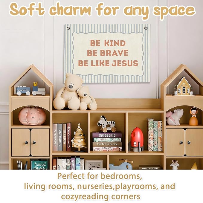 RTXLEZM Christian Nursery Decor,Be Kind Brave Be Like Jesus Banner | Inspirational Bible Verse Wall Hanging Decor for Toddler Boys Room Classroom Bedroom Playroom 20x30 Inch