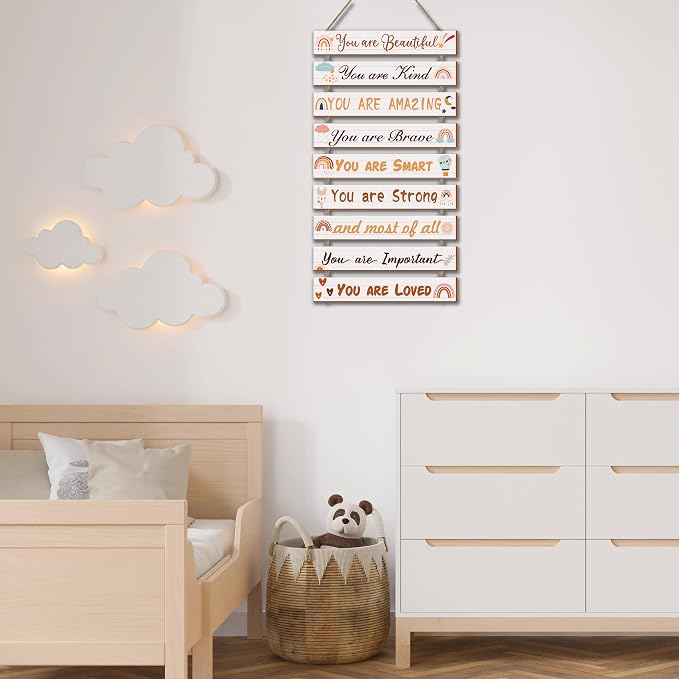 Boho Rainbow Room Decor - 9 Piece Set, Inspirational Wall Decor Hanging Plaques for Nursery & Princess Bedroom