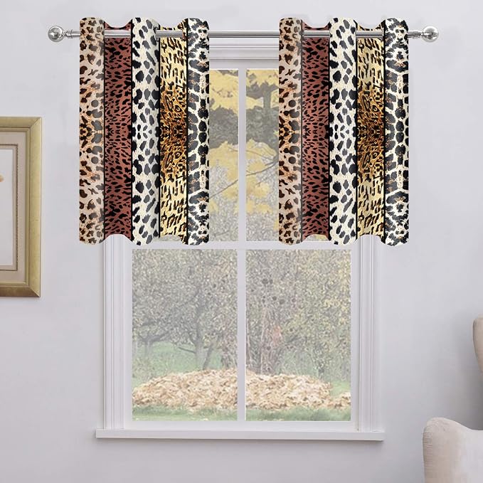 Wild Animal Print Curtain, Room Darkening Thermal Insulated Blackout Leopard Boa Window Drapes with Grommets for Living, Dining, Bedroom, Brown Leopard Print, 42"x 36", 2 Panels