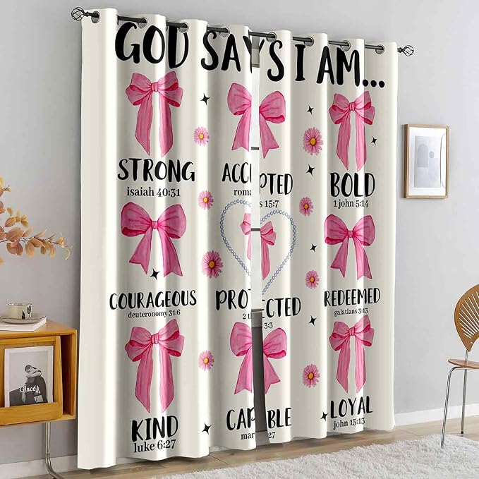 LUVIVIHOME Pink Bow Curtains, Cute Preppy Coquette Blackout Curtains for Girls Bedroom Living Room, Aesthetic Floral Bowknot Girly Room Decor, Inspirational Gifts for Women, 2 Panel Sets, 52x84 Inch