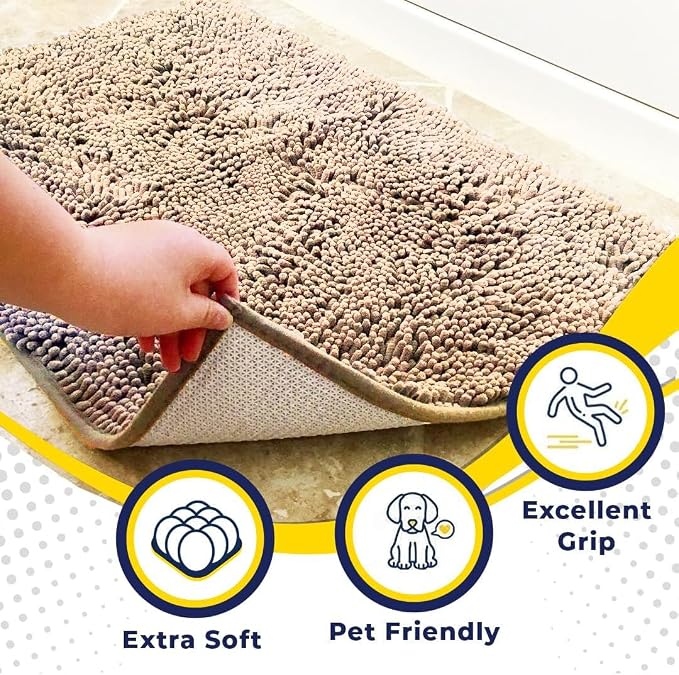 Muddy Mat® | Super Water Absorbent Door Mat Indoor, Microfiber Quick Dry Chenille Entryway Rug, Slip Resistant Front Door Mat, Indoor Mats for Entryway, Machine Washable Pet Rug, Beige 24"x96"