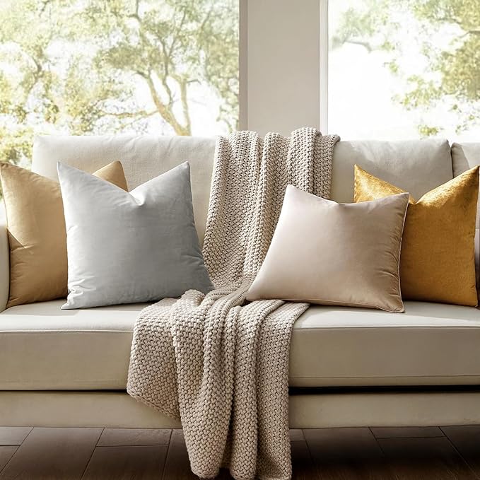 MIULEE Velvet Throw Pillow Covers 18x18 Inch, Pack of 2 - Sliver Gray, Super Soft Decorative Square Cushion Cases Modern Luxury Home Decor for Sofa, Couch, Bed, Chair with Invisible Zipper