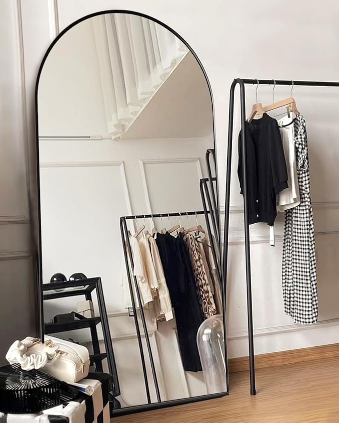 DYNWELL Arched Full Length Mirror, Floor Mirror with Stand, 41"x81" Large Wall Mirror Full Length, Body Floor Mirror, Wall Mounted Mirror for Bedroom, Black