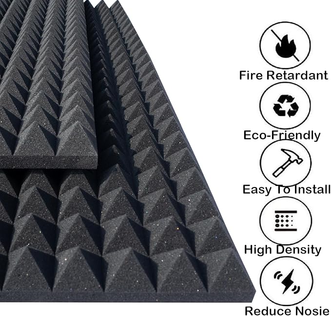 4 Pack Pyramid Sound Proof Foam Panels,48x24x2 Inch Acoustic Foam,High Density Soundproof Wall Panels,Fireproof Cancelling Studio Panel Reducing Noise & Echo (Black)