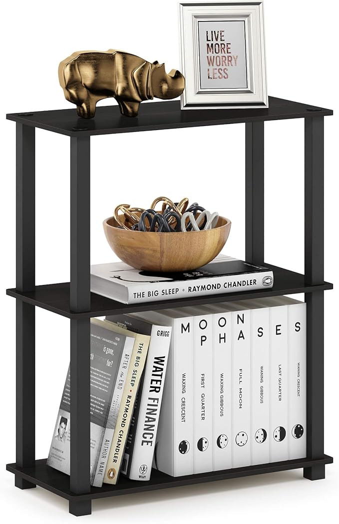 Furinno TURN-S-TUBE Storage Shelves, 3-Tier Book Shelf, Corner Shelf, Toolless Open Shelves, for Organization and Storage, Living Room, Garage, Home Office, Espresso