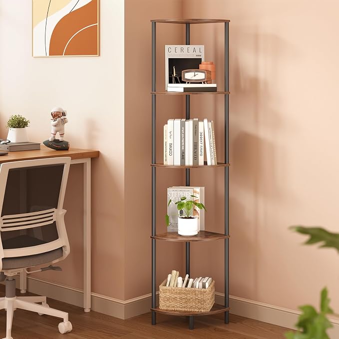 SUNMORY 5 Tier Corner Shelf with LED Light, Industrial 65" Corner Shelves Display Shelf for Living Room Decor, Wall Corner Bookshelf Multi Unit Organizer, Tall Shelf Plant Stand for Bedroom, Bathroom