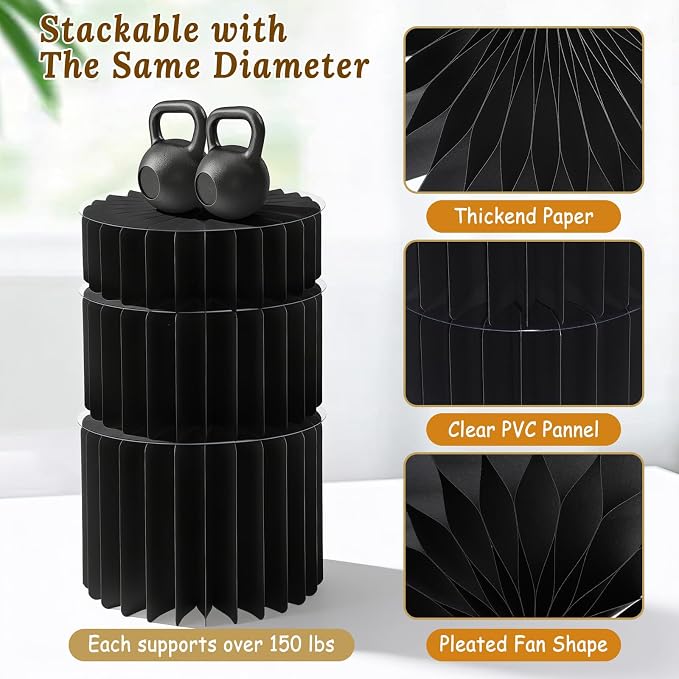 5Pack Buffet Risers Display Stands Foldable Food Risers for Buffet Table Tall Cake Cupcake Stands Cardboard Cylinder Stand Dessert Table Display Set for Catering Jewelry Wedding Party Decor (Black)