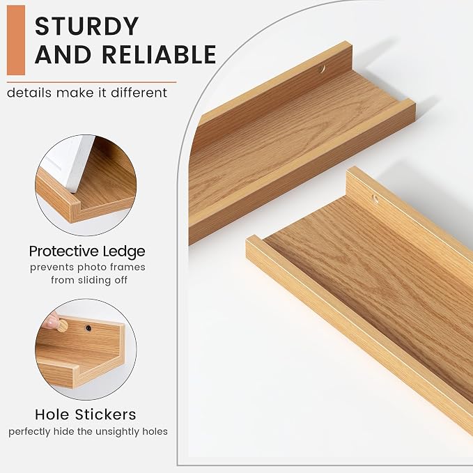 FLYJOE Floating Picture Ledge Shelves for Wall Set of 4, 36 Inch Wall Shelves with Lip Long Large Nursery Book Shelf for Toys Storage Kids Bookshelf Wall Mounted Living Room Bedroom Decor Frames