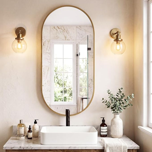 Sweetcrispy 24"x48" Oval Gold Bathroom Mirrors for Wall, Bathroom Mirrors for Over Sink, Metal Framed with HD Shatter-Proof Glass for Entryway, Living Room, Bedroom